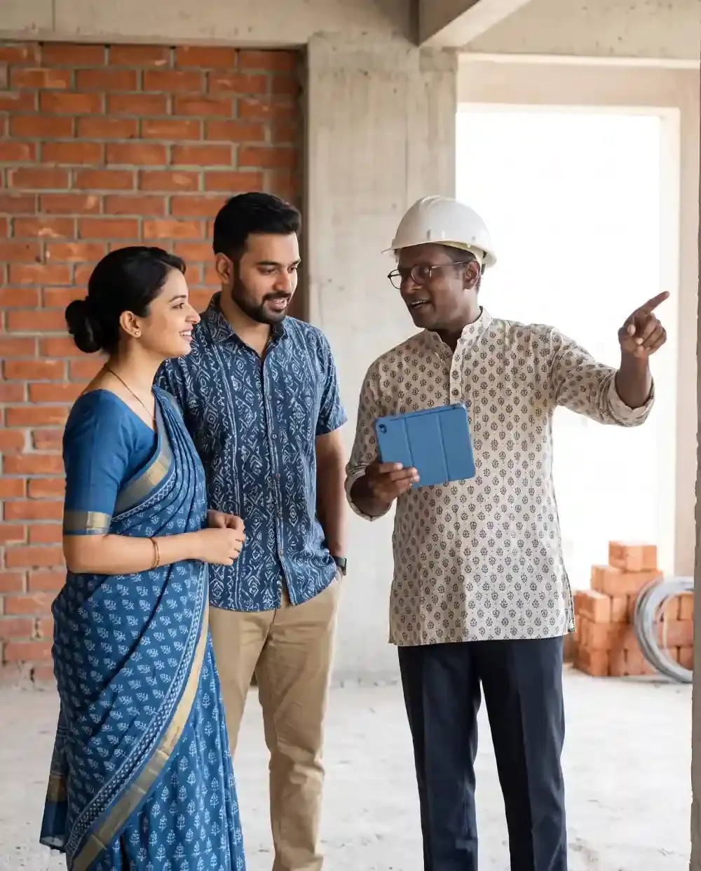 Buvi Builders site engineer walking clients through their plans
